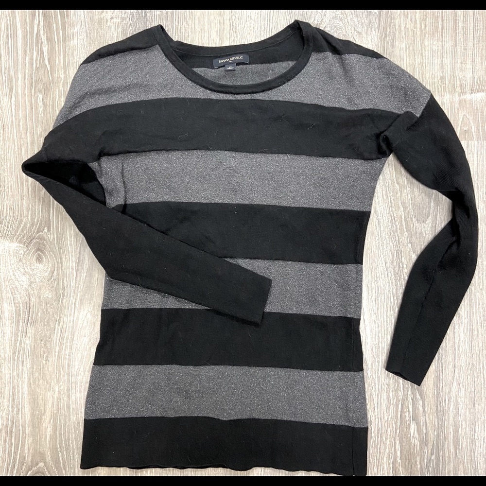 Banana Republic Black Grey/Silver Stripe Sweater